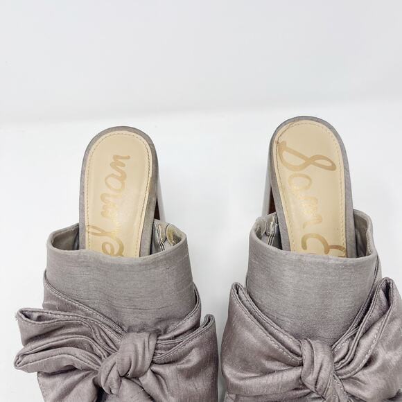 Sam Edelman Womnes 6.5 Silver Yumi Open Toe Mule Block Heel Bow Slip On Fabric - Picture 6 of 13
